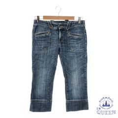 ☆美品☆ GAS ガス パンツ デニム クロップド丈 ヴィンテージ デザインポケット ひげ 個性的 フロントボタン カジュアル ベルトループ レディース ネイビー 27 901-1023 送料無料