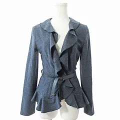 アルマーニ ジーンズ ARMANI JEANS フリル テーラードジャケット ブレザー チェック柄 ウール 40 紺 ネイビー 0116 IBO61のサムネイル