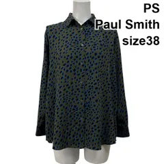 ◆ ピーエスポールスミス PS Paul Smith チータープリントシャツ ブラウス 長袖 総柄 カーキ 黒 ブルー 38 M 9号 レディース S5V684