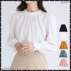 ギャザーブラウス スタンドカラー シャツレディース バックリボン 上品シャツブラウス オフィスカジュアル とろみブラウスフェミニン プルオーバー長袖 韓国春秋夏ドレープシャツ通勤 ゆったりシャツ薄手 きれいめシャツ無地