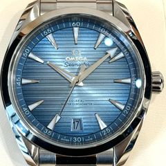 ΩNA3290 展示級！OMEGA オメガ シーマスター アクアテラ マスタークロノメーター 220.10.41.21.03.005 ブルー文字盤 自動巻き ギャランティ 箱付き