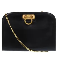 美品 サルヴァトーレフェラガモ チェーン ガンチーニ P210587 レザー カーフ ブラック 0935 黒 ショルダーバッグ Salvatore Ferragamo