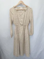 ◇ Θ amelier MAJESTIC LEGON 花柄 長袖 膝下丈 フレア ワンピース サイズS ベージュ系 マルチ レディース E  【1410230012169】のサムネイル
