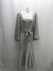 ◇ ⊇ ROYAL PARTY 異素材ドッキング シフォン 長袖 ロング ワンピース サイズF グリーン系 レディース E  【1409240027003】