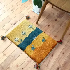 ペルシャギャッベ トライバルラグ玄関90×60 茜色馬