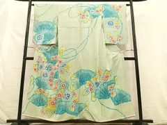 未使用品 訪問着 付け下げ 総絞り ブルー系 刺繍 枝花 身丈169.0cm正絹 4883］訪問着 総絞り 駒刺繍 枝花文 正絹 着物 袷 黒 - メルカリ