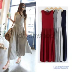 レディース マキシワンピース 夏 キャミワンピ コットン マキシ丈 チョッキワンピース ノースリーブ きれいめ 着痩せ ゆったり伸縮性あり柔らかい