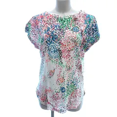 ツモリチサト TSUMORI CHISATO カットソー ボートネック カットオフ ダメージ加工 総柄 花柄 半袖 2 白 ホワイト /AUのサムネイル