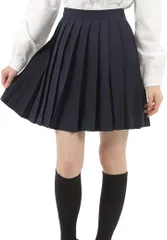 Eiza プリーツスカート 無地 学生 制服 車ヒダ スクールユニフォーム 女子高生 中学 e210( ネイビー 42cm,  M)