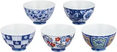 在庫処分飯碗 おしゃれ ： 染錦絵変り 茶漬 セット Japanese Rice bowl 5pcs set porcelain/Sizecm Φ12x7.3/No:770800のサムネイル
