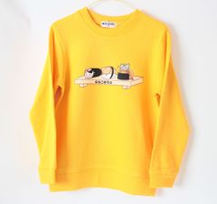子供服 長袖 トレーナー 和柄 ねこ寿司 130サイズ イエロー 黄色