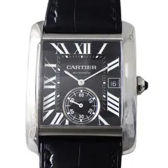 カルティエ Cartier 腕時計 タンクMC W5330004 レクタンギュラー ブラック文字盤 裏スケ デイト カレンダー スモールセコンド アリゲーター 革 ベルト SS 自動巻き 【中古】のサムネイル