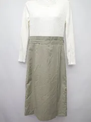 ◇ ◎ NATURAL BEAUTY BASIC ドッキング 長袖 膝丈 ワンピース サイズＳ カーキ ホワイト レディース P  【1407100030576】