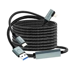 【新着商品】ELUTENG Linkケーブル 5m 遊びながら充電 ナイロン編み素材 USB 3.0 5Gbps高速データ転送 18W急速充電 TypeC to A+C 2in1 ケーブル 5メートル L字型 VRヘッドセット Meta Quest 2/3 1
