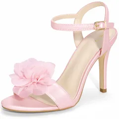 Perphy 女性用フラワーオープントゥアンクルストラップスリングバックスティレットヒールサンダル ブリンブリンピンク 25.5cm