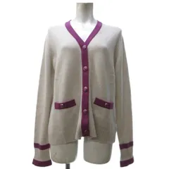 シャネル CHANEL 07C カシミヤ ココマーク ニットカーディガン ボレロ 長袖 バイカラー ベージュ 紫 パープル 約XL P30243K00351