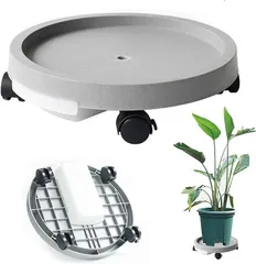 植木鉢台 貯水付き移動花台 鉢受台 フラワースタンド 可動式 鉢置台 キャスター 受け皿付き 360°回転のキャスター ロック可能 ストッパー付き 移動便利 直径28.6cm ライトグレー