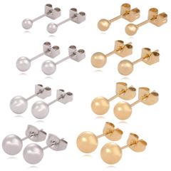 【色：シルバー/ゴールド 幅3/4/5/6mm 8ペアセット】[Adelina Style] サージカルステンレス ボールピアス 丸玉 つけっぱなし メンズ レディース 男女兼用 金属アレルギー対応 男女 両耳 プレゼント