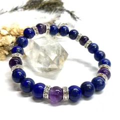ラピスラズリ&アメジスト パワーストーン ブレスレット 天然石 （シルバー）8mm レディース 女性  数珠ブレス 開運 プレゼント ギフト  [4]