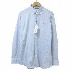 ラコステ LACOSTE ボタンダウン シャツ SLIM FIT 長袖 銀ワニ ストライプ 4 日本サイズL相当 フィヨルド ブルー ホワイト X