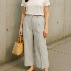 ＼爽やかカラーで差がつく上品パンツ🌿／ コルディア＊ウール100％ ＊セミワイドパンツ＊スラックスパンツ＊ライトグリーン＊ 42（L相当）🍃
