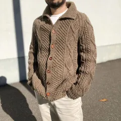 アイルランド製/SLIAB LIAG/アランニット/カーディガン【メンズL程度】ケーブル編み/フィッシャーマンセーター/ビンテージ/D132-19-0028ZVW