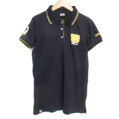 ウィルソン WILSON ポロシャツ 半袖 ポロカラー ロゴ刺繡 ワッペン付き ライン M 紺 ネイビー /FF35