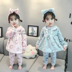 キッズパジャマ ベビー ルームウェア 女の子 長袖 秋冬 着る毛布 ヘアバンド付き 100-140CM 部屋着 モコモコ 上下セット かわいい vii4w248839
