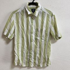 [半袖] H&M REGULAR FIT ストライプ柄シャツ　黄緑×白　Sサイズ