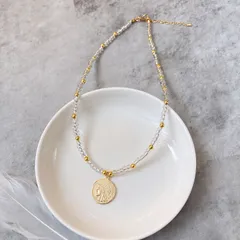 コインクリアビーズネックレス（ゴールド）選べる長さ（40cm/45cm アジャスター+5cm）