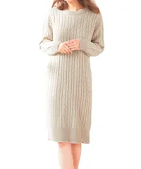 【新着商品】ワンピース 長袖 タートルネック ニット 総ケーブル編み 長袖 [神戸レタス] [E1536]