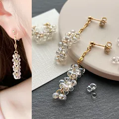 No.210 揺れる雨粒みたいなうるうるピアス/イヤリング【ノンホールピアス ハンドメイド アクセサリー クリア 透明 キラキラ つぶつぶ しゃらしゃら 梅雨 夏 ゴールド シンプル 綺麗 チェコビーズ チェコシード】