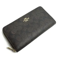 COACH コーチ シグネチャー ロング ジップアラウンド 長財布 ラウンドファスナー ウォルナット/ブラック CW778 IMXAQ 訳アリ品 ユニセックス 中古 美品