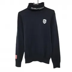 【超美品】パーリーゲイツ タートルネックセーター ダークネイビー×白 ネックロゴ コットン混 メンズ 4(M) ゴルフウェア PEARLY GATES