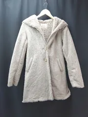 ■ PAGEBOY ALICIA フード 裏起毛 ボア 起毛 ボタン シンプル オシャレ 長袖 コート サイズF ベージュ レディース E  【1307260043501】