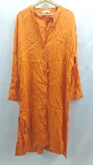 ◇ ⊂◎ ZARA ザラ 麻100% 長袖 ロング ワンピース サイズXL オレンジ レディース E  【1504240014555】
