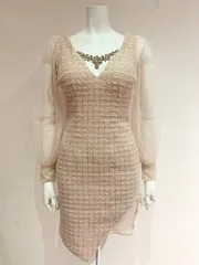 1420 JEWELS ジュエルズ　キャバクラ　ドレス　ツイードラメ　シースルー　レース　ストーン　タイト　ミニ　キャバドレス　S