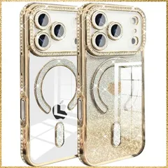 ☆彡送料無料でお届け☆彡Size:17 Pro Max_Color:ゴールド YUYIB スマホケース 対応 iPhone 17 Pro Max ケース MagSafe対応 クリア メッキ加工 ドリル ハートシール きらきら ブリンブリン かわいい おしゃれ