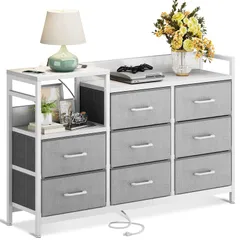 新品 KKL チェスト タンス 収納ケース 引き出し 衣類収納 リビング収納 布製 引き出し 衣装ケース 箪笥 転倒防止 安定感 3段8杯 (グレー+ホワイト 幅132×奥行30×高さ88cm)