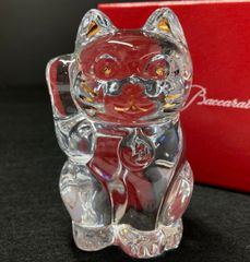 ちょこ様】Baccarat クリスタル 招き猫 レッドオクトゴン 約10cm