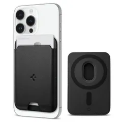 人気  Spigen MagSafe対応 カードケース マグネット内蔵 高級レザー 磁気シールド スリム 背面 ウォレット iPhone 14/13/12 対応 スマホ マグネット付着 交通系 ICカード バレンティヌス マグフィット AMP02284 (ブラ