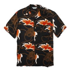 Kaluluwa レーヨン シェル柄 貝殻 サンプリング アロハシャツ 開襟 アロハシャツ メンズ 夏 レーヨン 半袖 金魚 花柄 和柄 総柄
