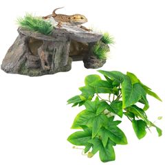 爬虫類 シェルター レオパ カナヘビ トカゲ 亀 浮島 陸地 人工植物 葉 飼育 隠れ家 イモリ 水槽 テラリウム ビバリウム セット ヤモリ カエル 流木 登り木 日よけ 両生類 甲羅干し リクガメ 用 洞窟 岩 オーナメント ケージ カメ 吸盤付き ロック