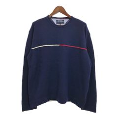 TOMMY HILFIGER トミーヒルフィガー ウール ニット セーター 大きいサイズ ネイビー(メンズ XXL)中古 古着 U3120