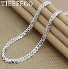Tieefego 925スターリングシルバー6ミリメートル側鎖8/18/20/22/24インチのネックレス男性のファッションの結婚式婚約ジュエリーギフト