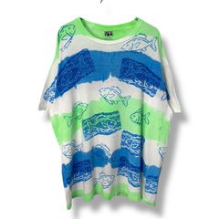 90s yes u.s. Fish Multi Border Print T-Shirt 【ONE SIZE】 90年代 Tシャツ 魚 オールオーバープリント オールドサーフ oldsurf ボーダー フィッシュ ブロンズエイジ