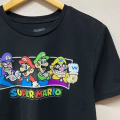 古着　L　任天堂　ニンテンドー　Nintendo　SUPERMARIO　マリオ　ルイージ　ワリオ　ワルイージ　キャラクター　公式　オフィシャル　Tシャツ　クルーネック　黒