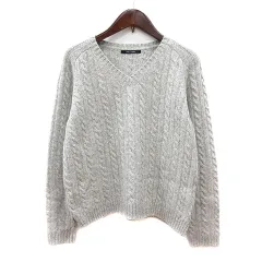 マカフィー MACPHEE トゥモローランド ニット セーター Vネック 長袖 ケーブル ウール カシミヤ混 S グレー /MN