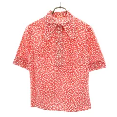 70s 80s ヴィンテージ 花柄 半袖 コットンシャツ 34 レッド系 プルオーバー レディース 古着