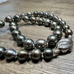 【鑑別書付】大珠 黒蝶真珠 ネックレス 8.0mm ~10.0mm シルバークラスプ